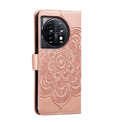 For OnePlus 11 Sun Mandala Embossing Pattern Phone Leather Case(Rose Gold) - OnePlus Cases by buy2fix | Online Shopping UK | buy2fix