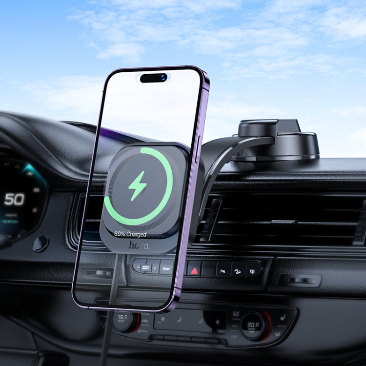 hoco HW24 Might Retractable Magnetic Wireless Fast Charging Car Center Console Holder(Black) - Wireless Charger Holders by hoco | Online Shopping UK | buy2fix