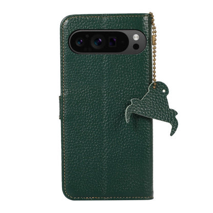 For Google Pixel 9 Pro Genuine Leather Litchi Texture RFID Leather Phone Case(Green) - Google Cases by buy2fix | Online Shopping UK | buy2fix