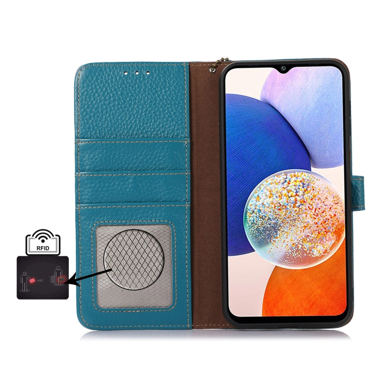 For Google Pixel 9 Genuine Leather Litchi Texture RFID Leather Phone Case(Blue) - Google Cases by buy2fix | Online Shopping UK | buy2fix