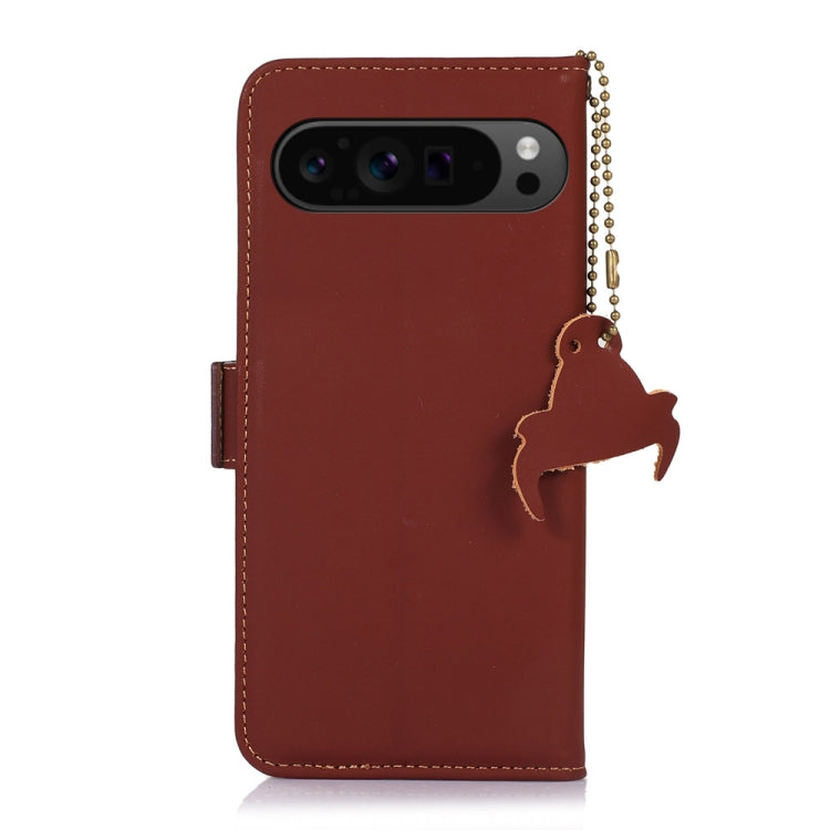 For Google Pixel 9 Pro Genuine Leather Magnetic RFID Leather Phone Case(Coffee) - Google Cases by buy2fix | Online Shopping UK | buy2fix