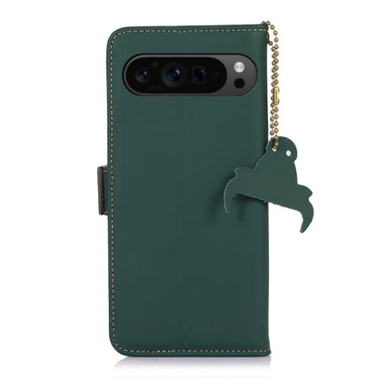 For Google Pixel 9 Genuine Leather Magnetic RFID Leather Phone Case(Green) - Google Cases by buy2fix | Online Shopping UK | buy2fix