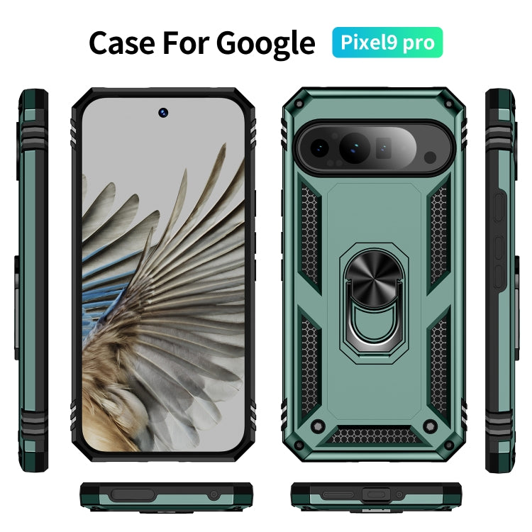 For Google Pixel 9 Pro Shockproof TPU + PC Phone Case with Holder(Dark Green) - Google Cases by buy2fix | Online Shopping UK | buy2fix