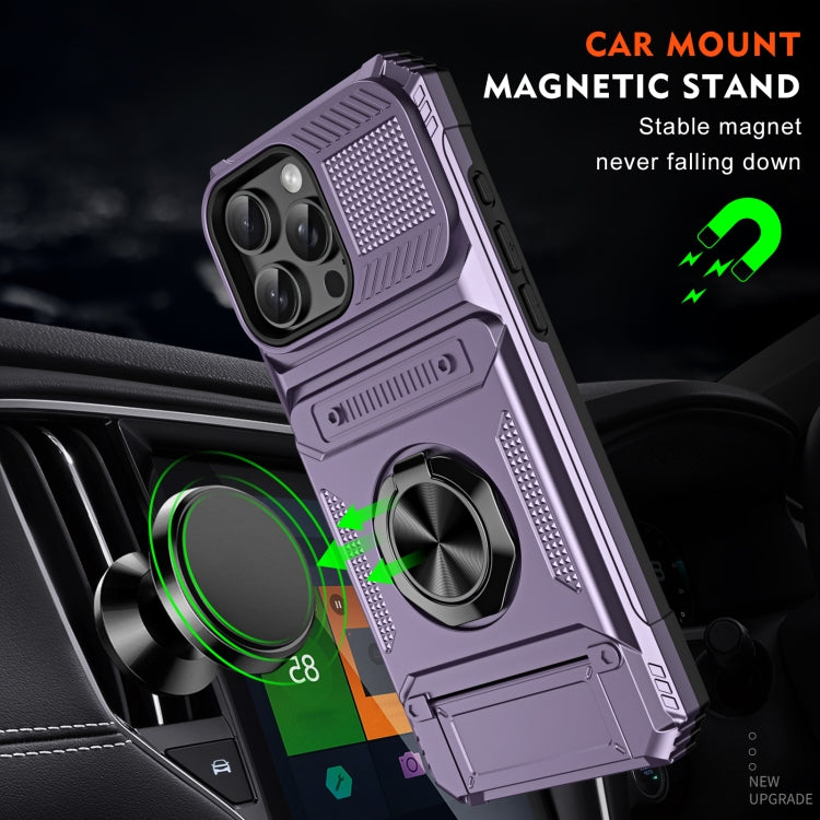 For iPhone 16 Plus TPU+PC Shockproof Card Phone Case with Metal Ring Holder(Purple) - iPhone 16 Plus Cases by buy2fix | Online Shopping UK | buy2fix