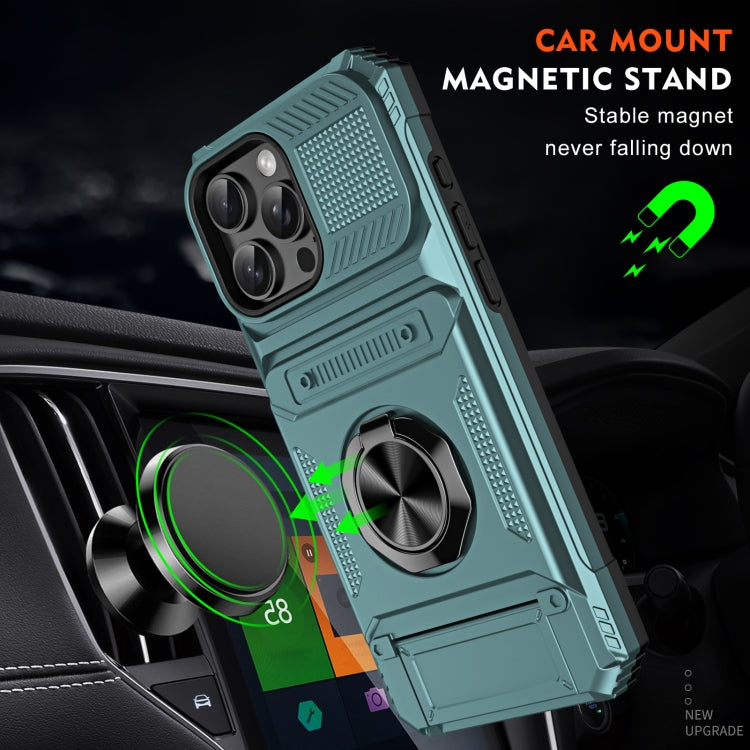 For iPhone 16 Plus TPU+PC Shockproof Card Phone Case with Metal Ring Holder(Green) - iPhone 16 Plus Cases by buy2fix | Online Shopping UK | buy2fix