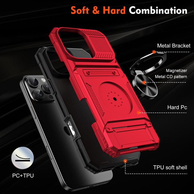 For iPhone 16 Pro TPU+PC Shockproof Card Phone Case with Metal Ring Holder(Red) - iPhone 16 Pro Cases by buy2fix | Online Shopping UK | buy2fix