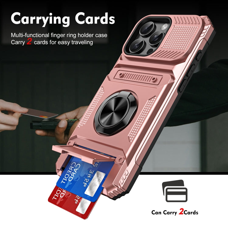 For iPhone 16 Pro TPU+PC Shockproof Card Phone Case with Metal Ring Holder(Rose Gold) - iPhone 16 Pro Cases by buy2fix | Online Shopping UK | buy2fix