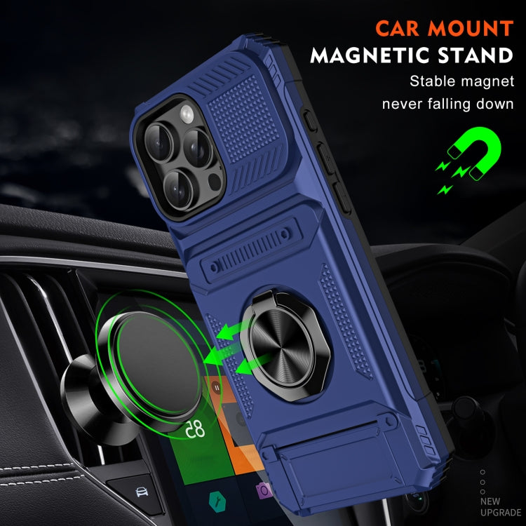 For iPhone 16 Pro Max TPU+PC Shockproof Card Phone Case with Metal Ring Holder(Blue) - iPhone 16 Pro Max Cases by buy2fix | Online Shopping UK | buy2fix