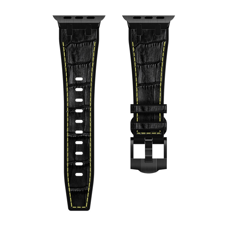 For Apple Watch Series 8 41mm Crocodile Texture Liquid Silicone Watch Band(Black Yellow Black) - Watch Bands by buy2fix | Online Shopping UK | buy2fix