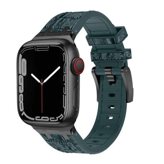 For Apple Watch Series 8 41mm Crocodile Texture Liquid Silicone Watch Band(Black Deep Green) - Watch Bands by buy2fix | Online Shopping UK | buy2fix