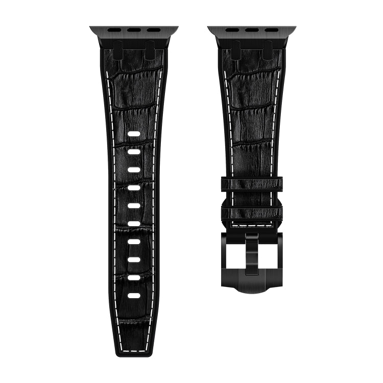 For Apple Watch Series 7 45mm Crocodile Texture Liquid Silicone Watch Band(Black White Black) - Watch Bands by buy2fix | Online Shopping UK | buy2fix