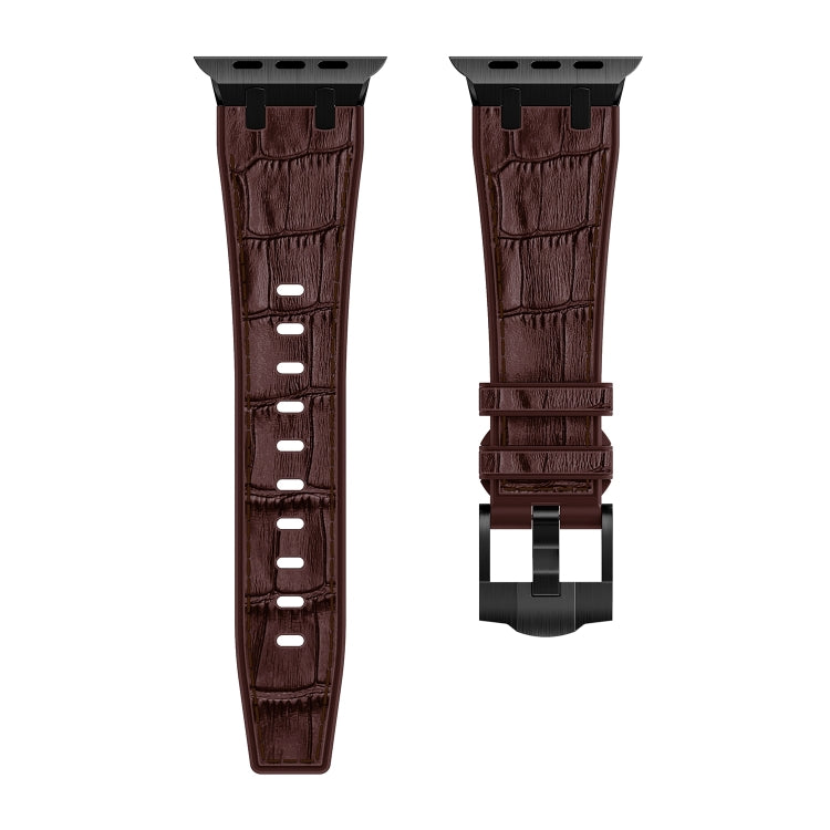 For Apple Watch Series 5 40mm Crocodile Texture Liquid Silicone Watch Band(Black Dark Brown) - Watch Bands by buy2fix | Online Shopping UK | buy2fix