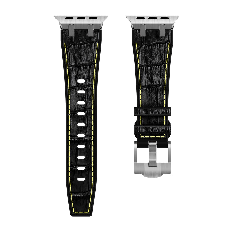 For Apple Watch Series 4 40mm Crocodile Texture Liquid Silicone Watch Band(Silver Yellow Black) - Watch Bands by buy2fix | Online Shopping UK | buy2fix