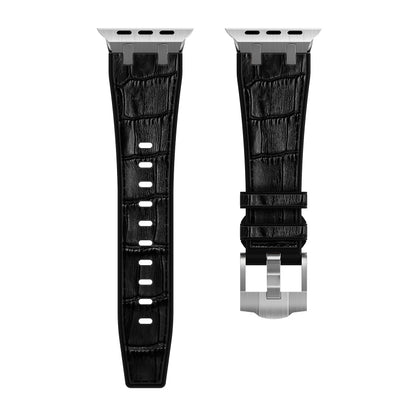 For Apple Watch Series 3 42mm Crocodile Texture Liquid Silicone Watch Band(Silver Black) - Watch Bands by buy2fix | Online Shopping UK | buy2fix