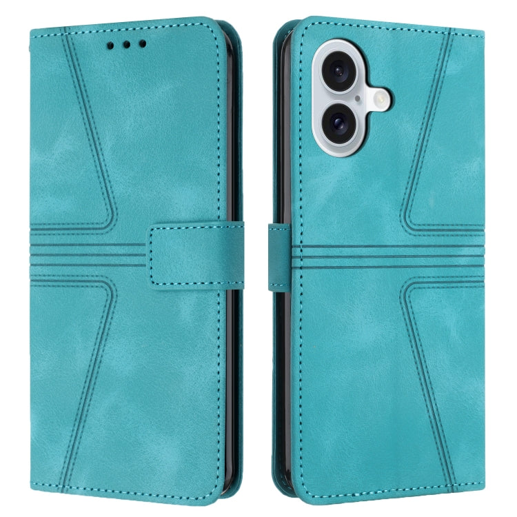 For iPhone 16 Triangle Solid Color Leather Phone Case(Green) - iPhone 16 Cases by buy2fix | Online Shopping UK | buy2fix