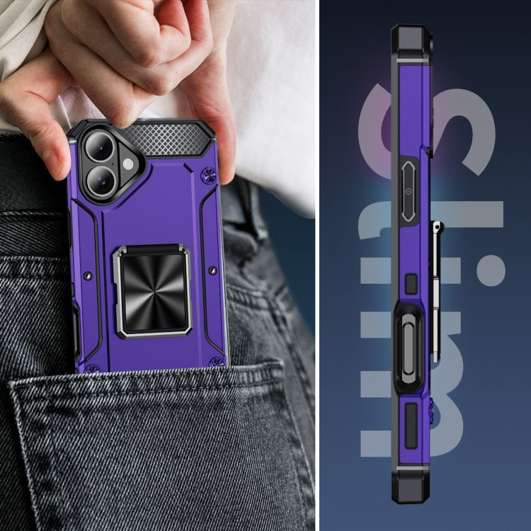 For iPhone 16 Plus Shockproof Metal Holder Phone Case(Purple) - iPhone 16 Plus Cases by buy2fix | Online Shopping UK | buy2fix