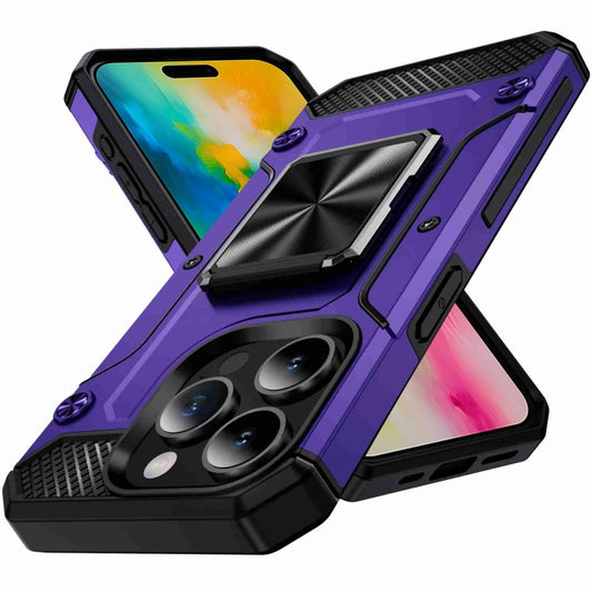 For iPhone 16 Pro Max Shockproof Metal Holder Phone Case(Purple) - iPhone 16 Pro Max Cases by buy2fix | Online Shopping UK | buy2fix