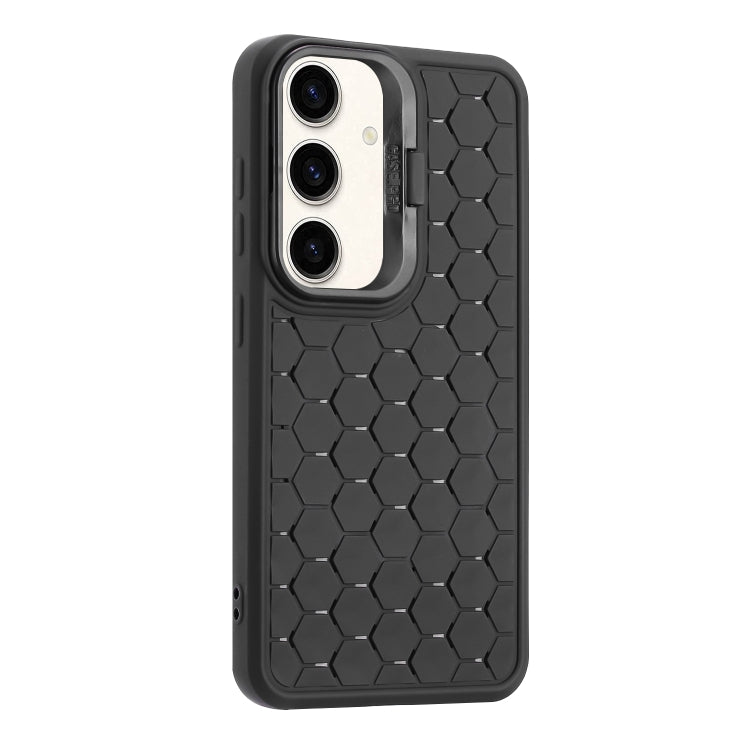 For Samsung Galaxy S24+ 5G Honeycomb Radiating Lens Holder TPU Phone Case(Black) - Galaxy S24+ 5G Cases by buy2fix | Online Shopping UK | buy2fix