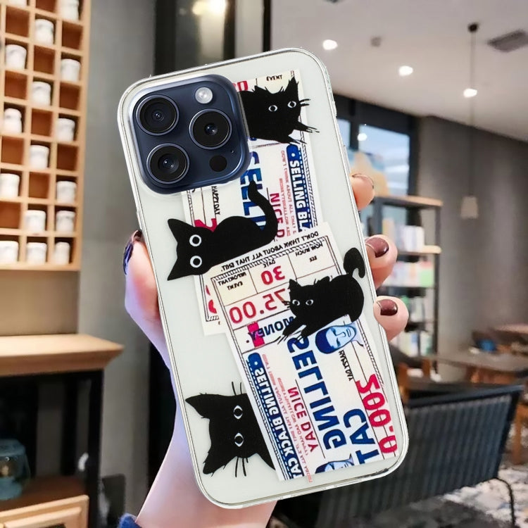 For iPhone 16 Pro Colorful Painting Pattern TPU Phone Case(Black Cat) - iPhone 16 Pro Cases by buy2fix | Online Shopping UK | buy2fix