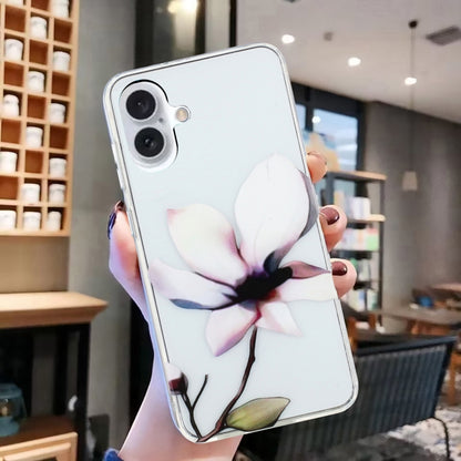 For iPhone 16 Plus Colorful Painting Pattern TPU Phone Case(White Flowers) - iPhone 16 Plus Cases by buy2fix | Online Shopping UK | buy2fix