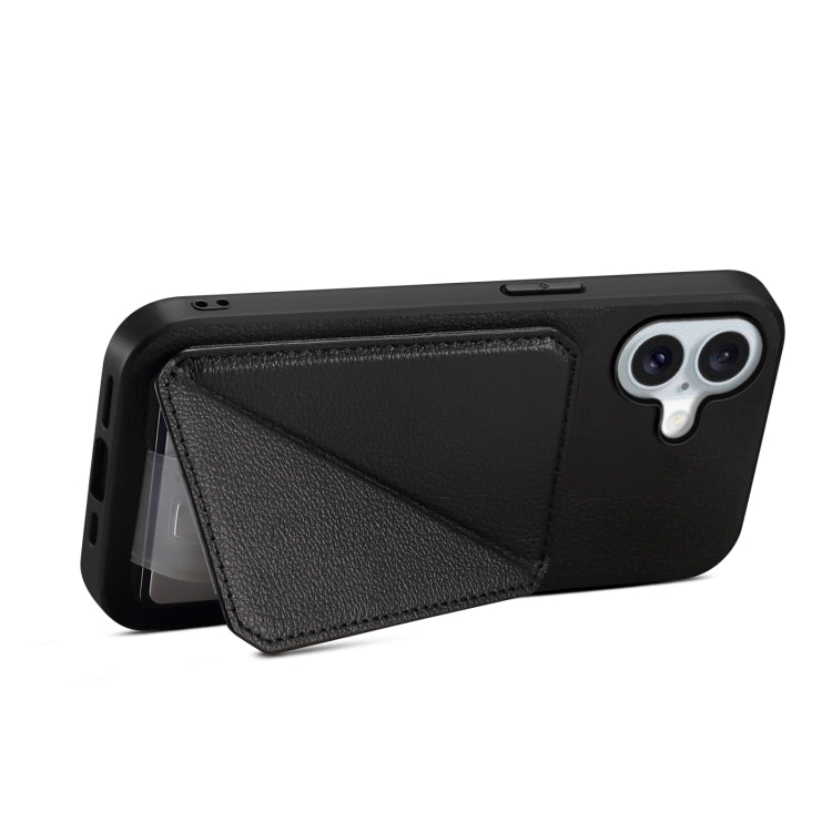 For iPhone 16 Plus D04 Calf Texture Dual Card Slot Holder Phone Case(Black) - iPhone 16 Plus Cases by buy2fix | Online Shopping UK | buy2fix