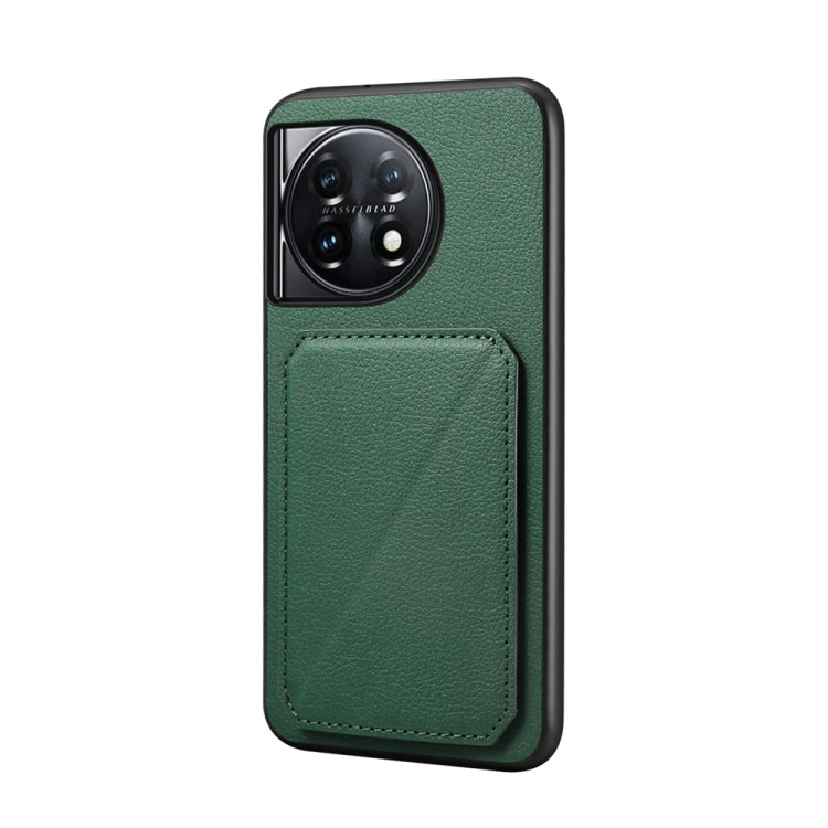 For OnePlus 11 D04 Calf Texture Dual Card Slot Holder Phone Case(Green) - OnePlus Cases by buy2fix | Online Shopping UK | buy2fix