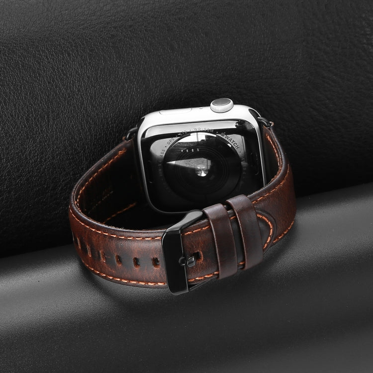 For Apple Watch Series 9 41mm DUX DUCIS Business Genuine Leather Watch Strap(Coffee) - Watch Bands by DUX DUCIS | Online Shopping UK | buy2fix