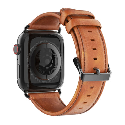 For Apple Watch SE 2022 44mm DUX DUCIS Business Genuine Leather Watch Strap(Khaki) - Watch Bands by DUX DUCIS | Online Shopping UK | buy2fix