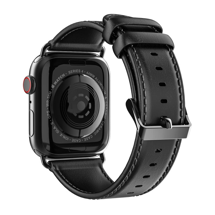 For Apple Watch Series 7 45mm DUX DUCIS Business Genuine Leather Watch Strap(Black) - Watch Bands by DUX DUCIS | Online Shopping UK | buy2fix