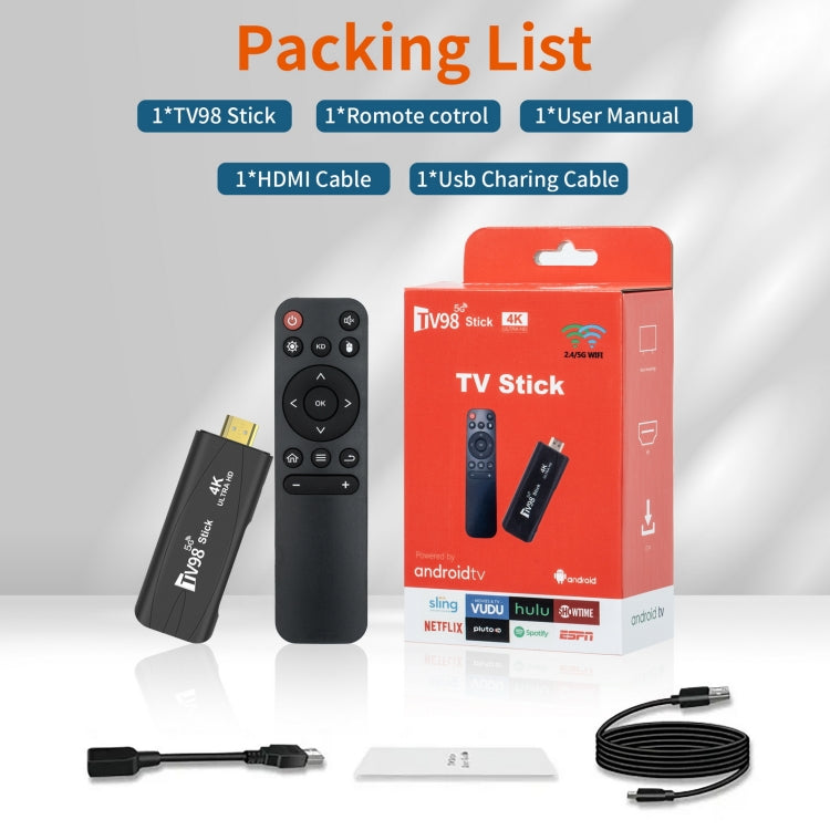 TV98 Rockchip 3228A Quad Core 4K HD Bluetooth Android TV Stick, RAM:4GB+32GB(US Plug) - Android TV Sticks by buy2fix | Online Shopping UK | buy2fix