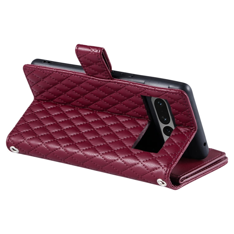 For Google Pixel 7 Pro 5G Glitter Lattice Zipper Wallet Leather Phone Case(Wine Red) - Google Cases by buy2fix | Online Shopping UK | buy2fix