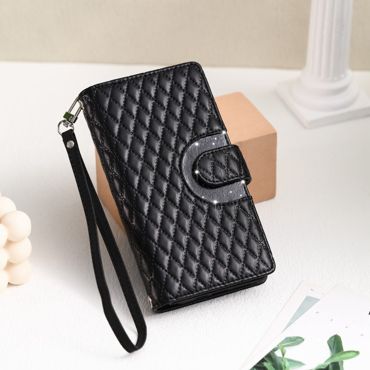 For Google Pixel 8 Glitter Lattice Zipper Wallet Leather Phone Case(Black) - Google Cases by buy2fix | Online Shopping UK | buy2fix