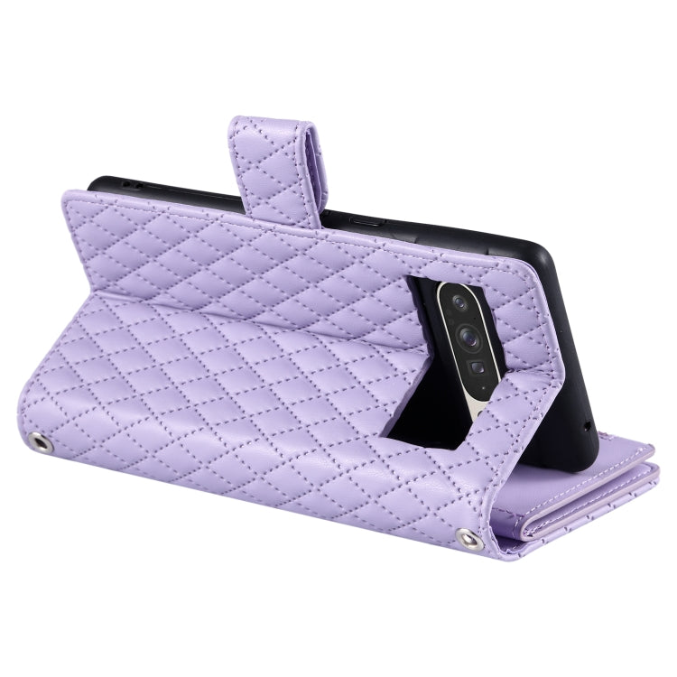 For Google Pixel 9 Pro XL Glitter Lattice Zipper Wallet Leather Phone Case(Purple) - Google Cases by buy2fix | Online Shopping UK | buy2fix