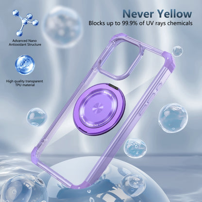 For iPhone 14 Gold Shield CD Pattern MagSafe Magnetic Phone Case with Rotating Stand(Transparent Purple) - iPhone 14 Cases by buy2fix | Online Shopping UK | buy2fix