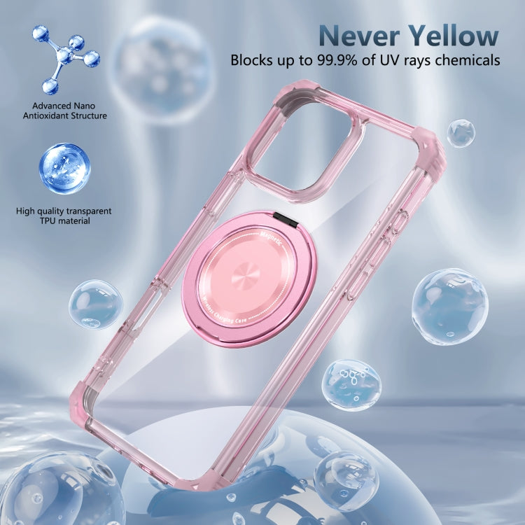 For iPhone 16 Pro Max Gold Shield CD Pattern MagSafe Magnetic Phone Case with Rotating Stand(Transparent Pink) - iPhone 16 Pro Max Cases by buy2fix | Online Shopping UK | buy2fix