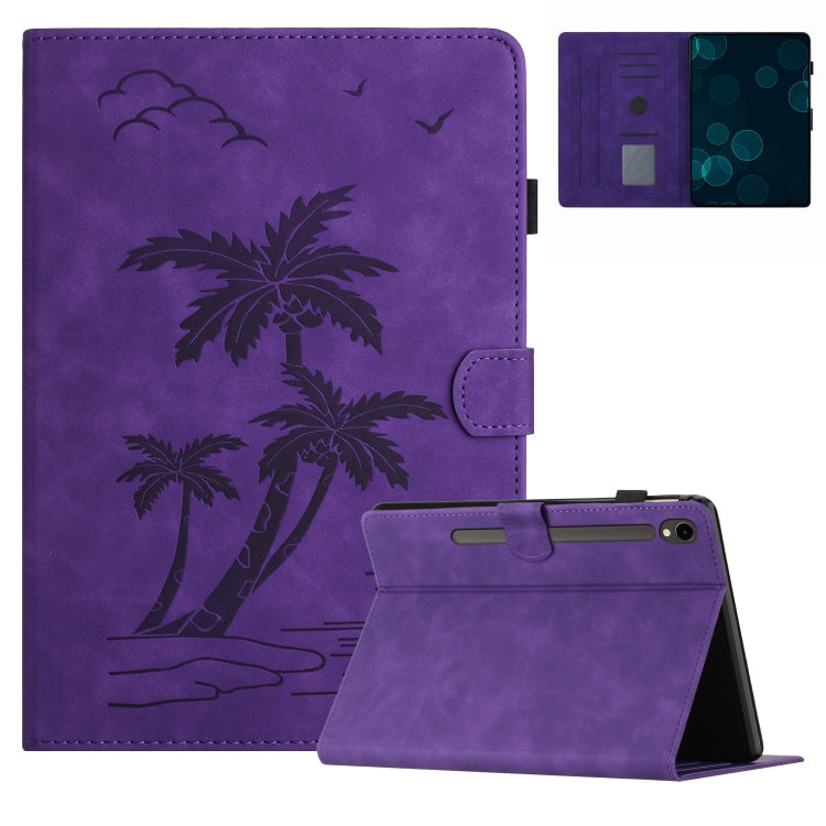 For Samsung Galaxy Tab S9 X710/X716B/X718U Coconut Tree Embossed Smart Leather Tablet Case(Purple) - Galaxy Tab S9 Cases by buy2fix | Online Shopping UK | buy2fix