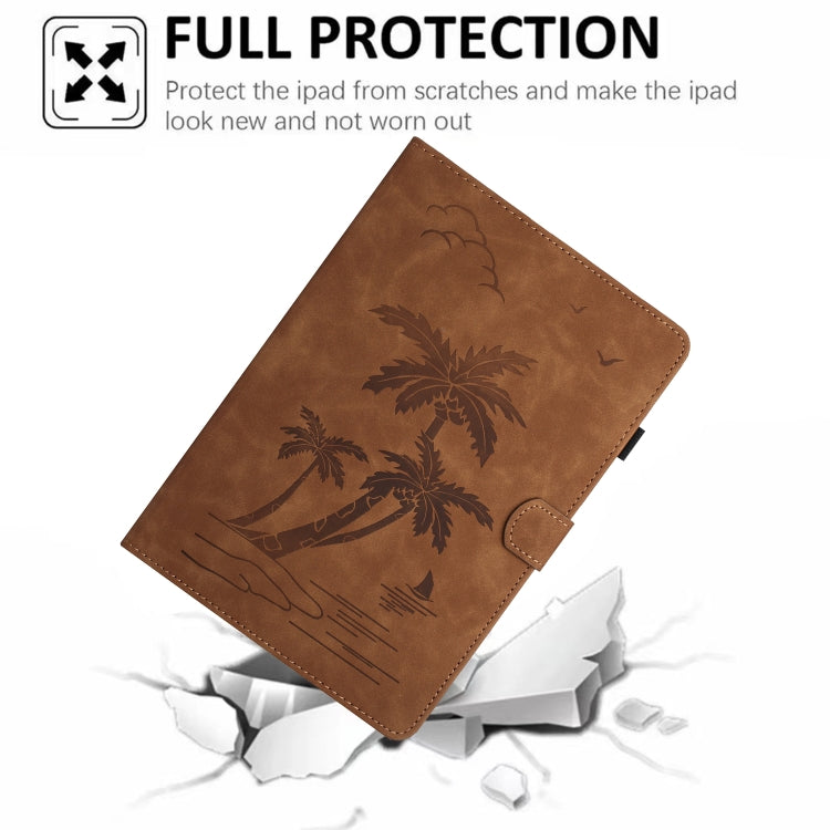 For Samsung Galaxy Tab S9 FE X510/X516B Coconut Tree Embossed Smart Leather Tablet Case(Brown) - Galaxy Tab S9 FE by buy2fix | Online Shopping UK | buy2fix