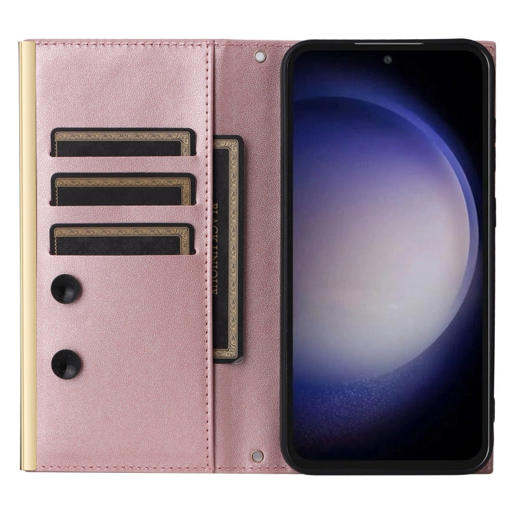 For Samsung Galaxy S23+ 5G Crossbody Rhombic Sucker Leather Phone Case(Rose Gold) - Galaxy S23+ 5G Cases by buy2fix | Online Shopping UK | buy2fix