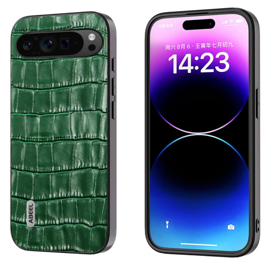 For Google Pixel 9 Pro ABEEL Crocodile Texture Genuine Leather Phone Case(Green) - Google Cases by buy2fix | Online Shopping UK | buy2fix