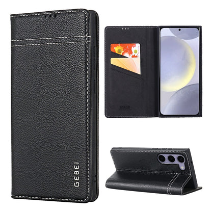 For Samsung Galaxy S24 5G GEBEI Top-grain Horizontal Flip Leather Phone Case(Black) - Galaxy S24 5G Cases by GEBEI | Online Shopping UK | buy2fix