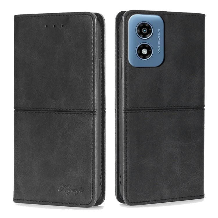 For Motorola Moto G Play 4G 2024 Cow Texture Magnetic Leather Phone Case(Black) - Motorola Cases by buy2fix | Online Shopping UK | buy2fix