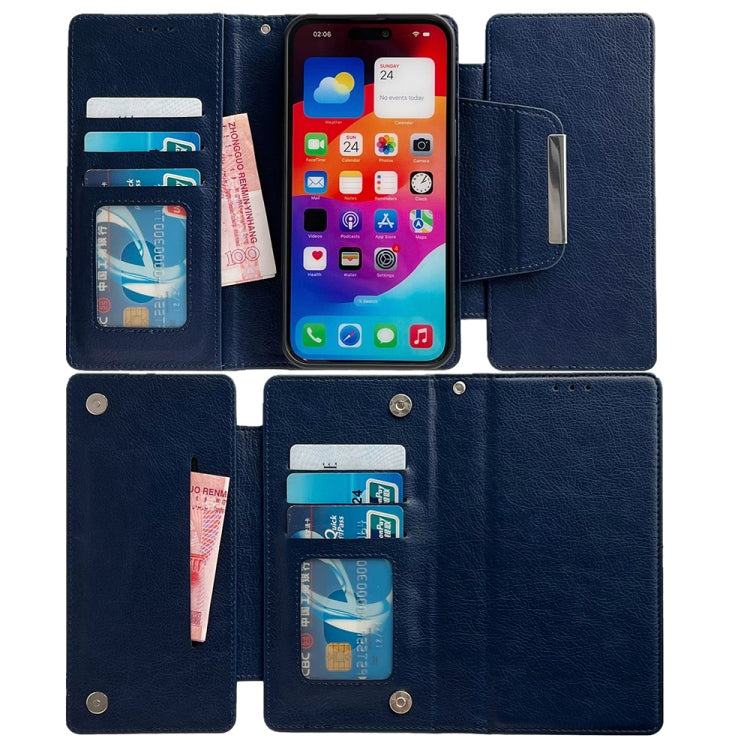 For iPhone 16 Pro Multifunctional Seven Cards Wallet Leather Phone Case(Royal Blue) - iPhone 16 Pro Cases by buy2fix | Online Shopping UK | buy2fix