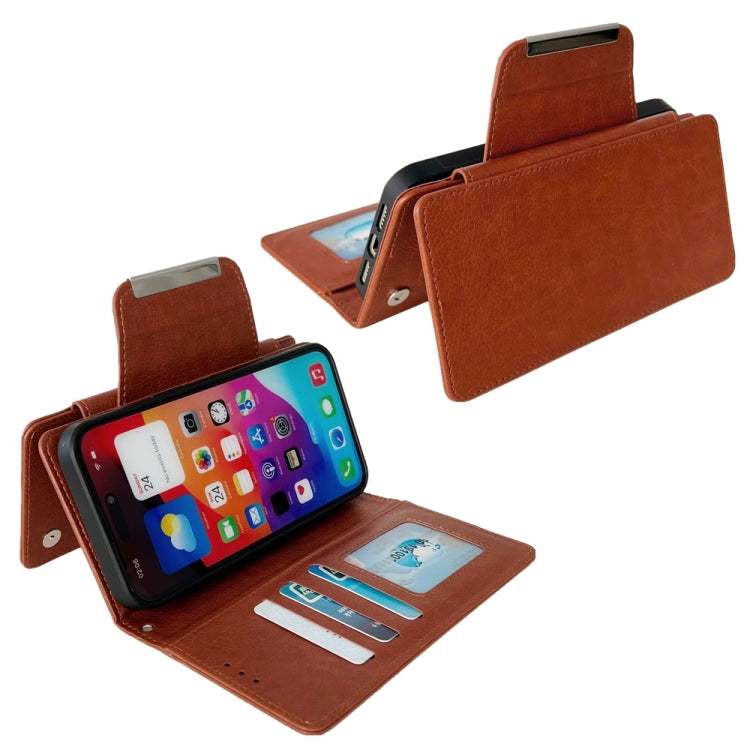 For iPhone 16 Plus Multifunctional Seven Cards Wallet Leather Phone Case(Brown) - iPhone 16 Plus Cases by buy2fix | Online Shopping UK | buy2fix