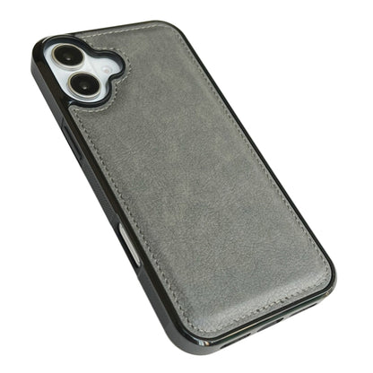 For iPhone 16 Cowhide Texture Back Cover Phone Case(Grey) - iPhone 16 Cases by buy2fix | Online Shopping UK | buy2fix