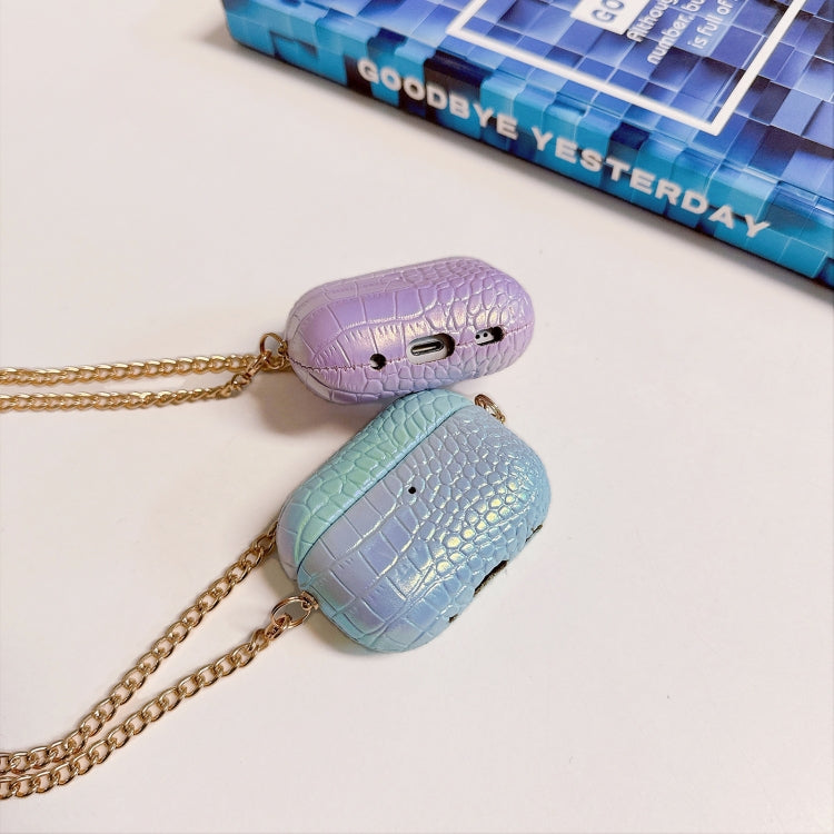 For AirPods Pro 2 Colorful Crocodile Pattern PC Earphone Case with Anti-lost Metal Long Chain(Light Blue) - For AirPods Pro 2 by buy2fix | Online Shopping UK | buy2fix