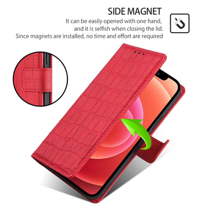 For Motorola Moto G Play 4G 2024 Skin Feel Crocodile Magnetic Clasp Leather Phone Case(Red) - Motorola Cases by buy2fix | Online Shopping UK | buy2fix