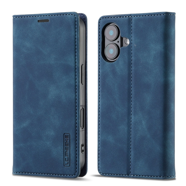 For iPhone 16 Plus LC.IMEEKE Strong Magnetism Microfiber Leather Phone Case(Blue) - iPhone 16 Plus Cases by LC.IMEEKE | Online Shopping UK | buy2fix