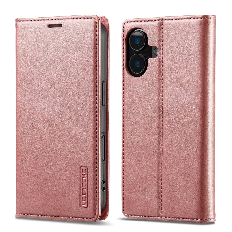 For iPhone 16 Plus LC.IMEEKE Strong Magnetism Microfiber Leather Phone Case(Rose Gold) - iPhone 16 Plus Cases by LC.IMEEKE | Online Shopping UK | buy2fix