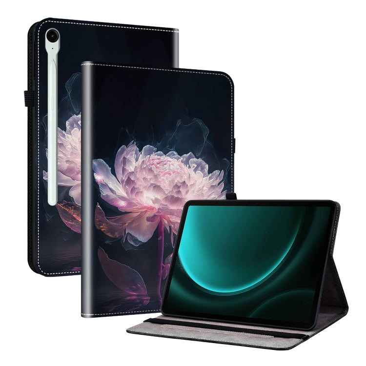 For Samsung Galaxy Tab S9 / S9 FE Crystal Texture Painted Leather Tablet Case(Purple Peony) - Galaxy Tab S9 Cases by buy2fix | Online Shopping UK | buy2fix