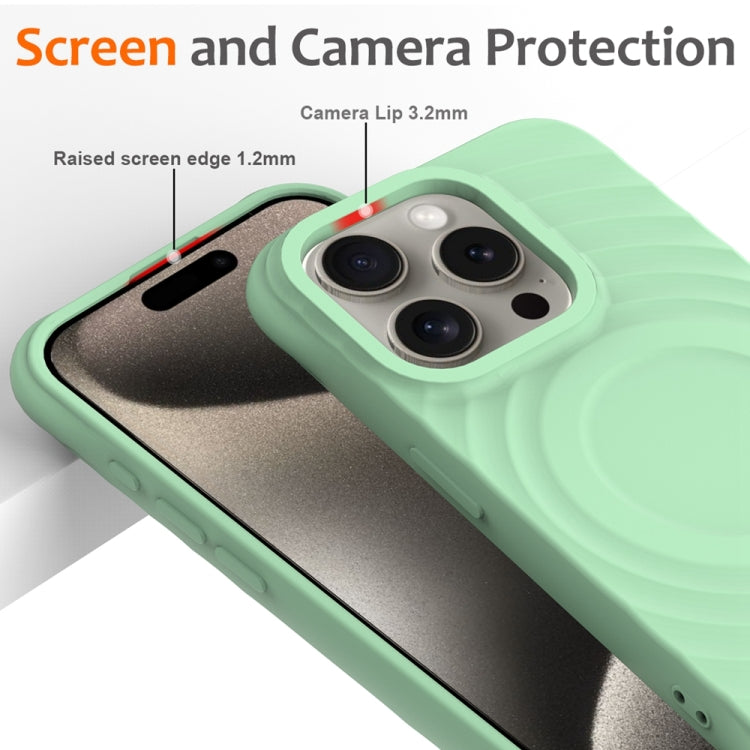 For iPhone 15 Pro Wave Texture MagSafe Magnetic Liquid Silicone Phone Case(Green) - iPhone 15 Pro Cases by buy2fix | Online Shopping UK | buy2fix